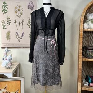 Vintage 90s Y2k Floral Embroidered Mesh Skirt Gloomy Coquette Dollette 8 M